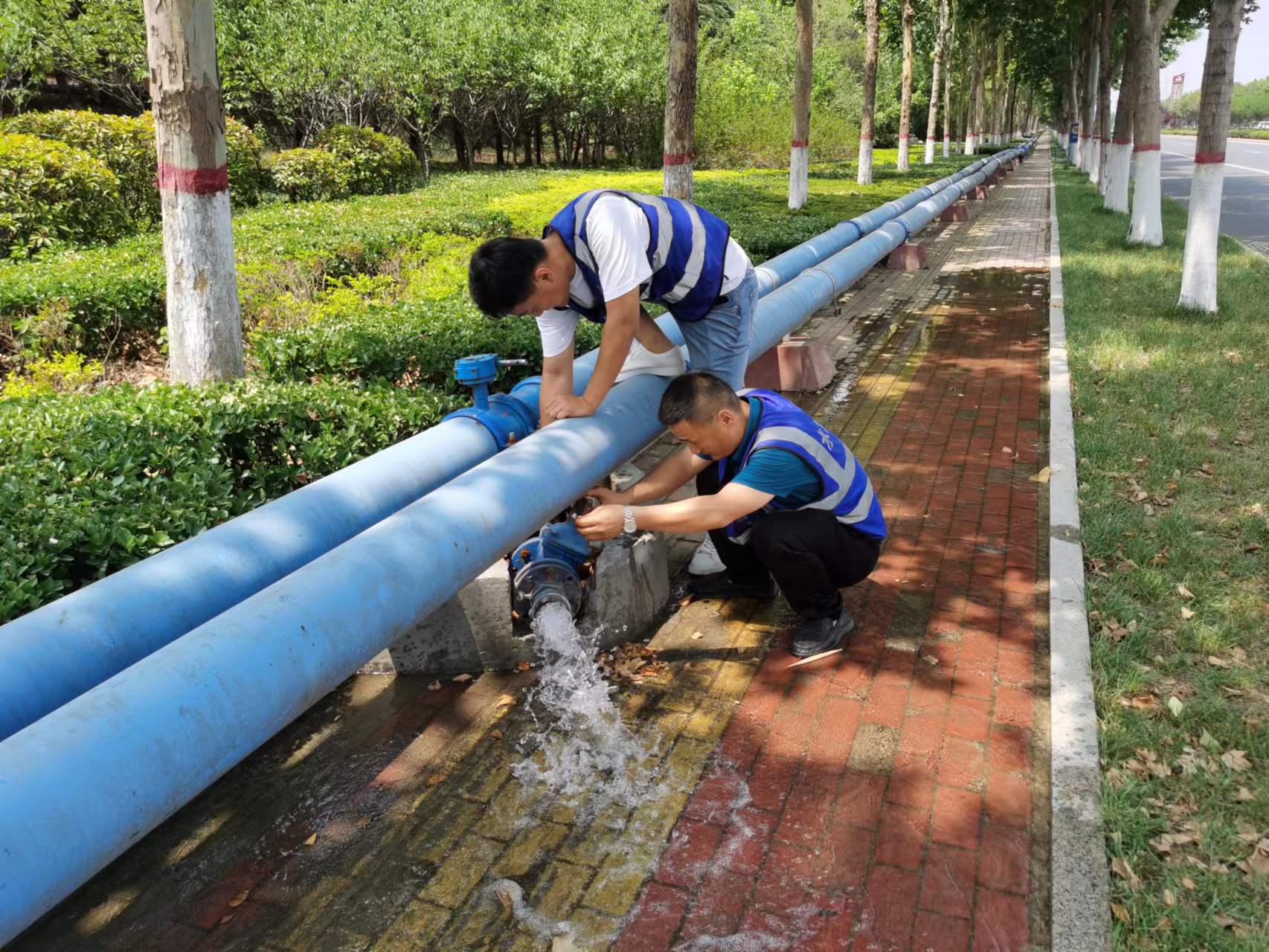 浩润公司刘兴德、何帅在红荷路维修阀门