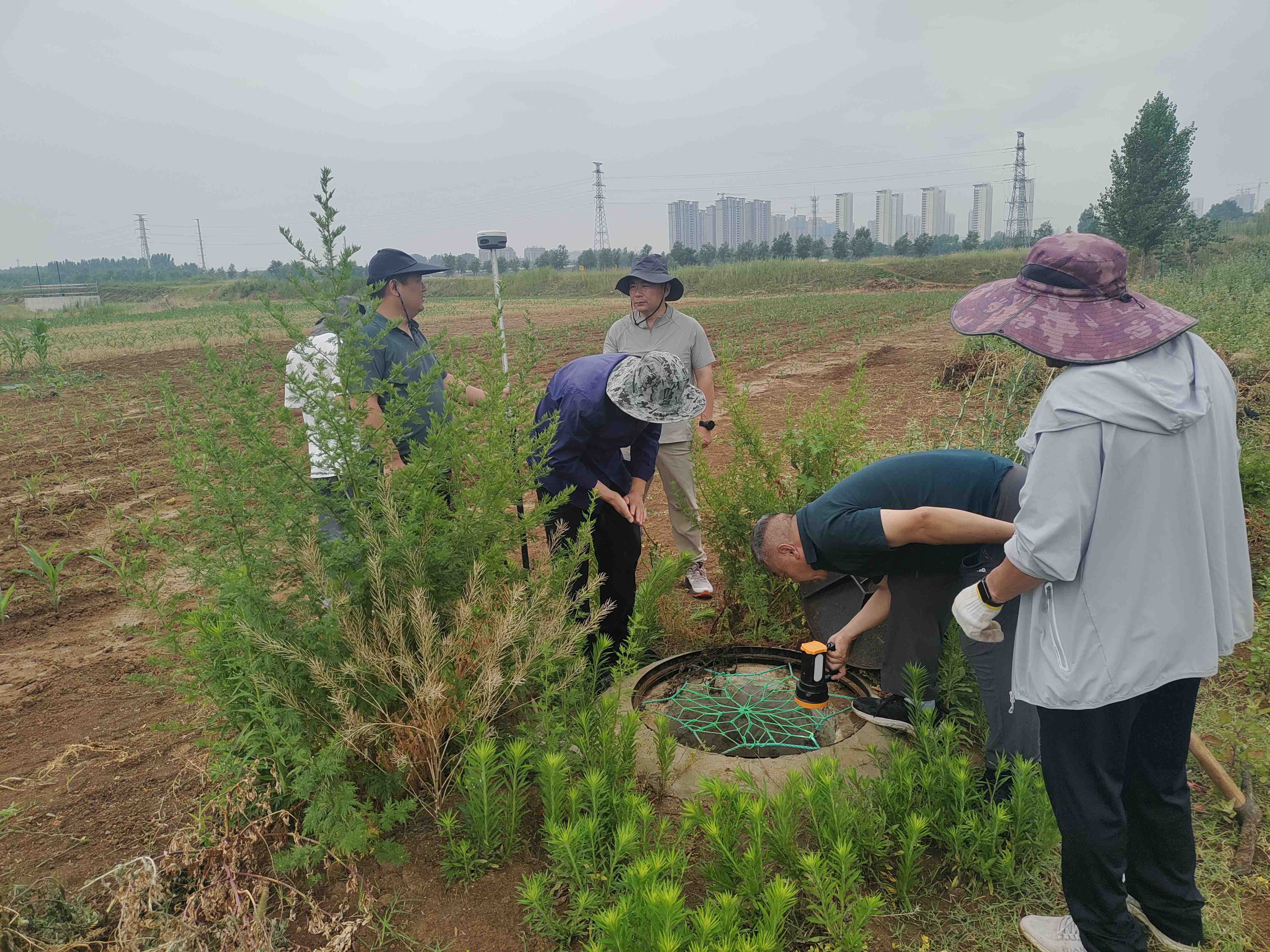 中辉公司联合汇通排水公司技术人员现场调查墨子湖生态度假区周边雨水污水管网情况